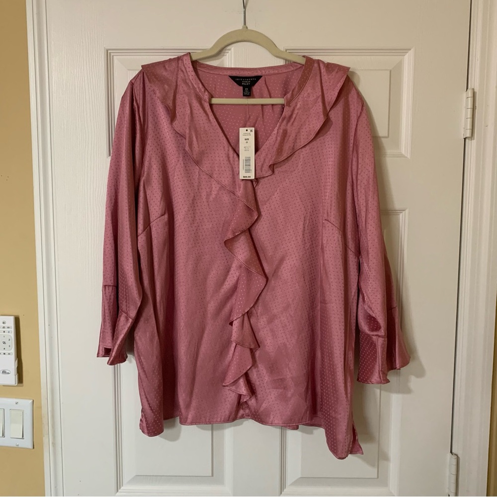 Investments Blush Pink‎ V-Neck Long Sleeve Ruffled Blouse